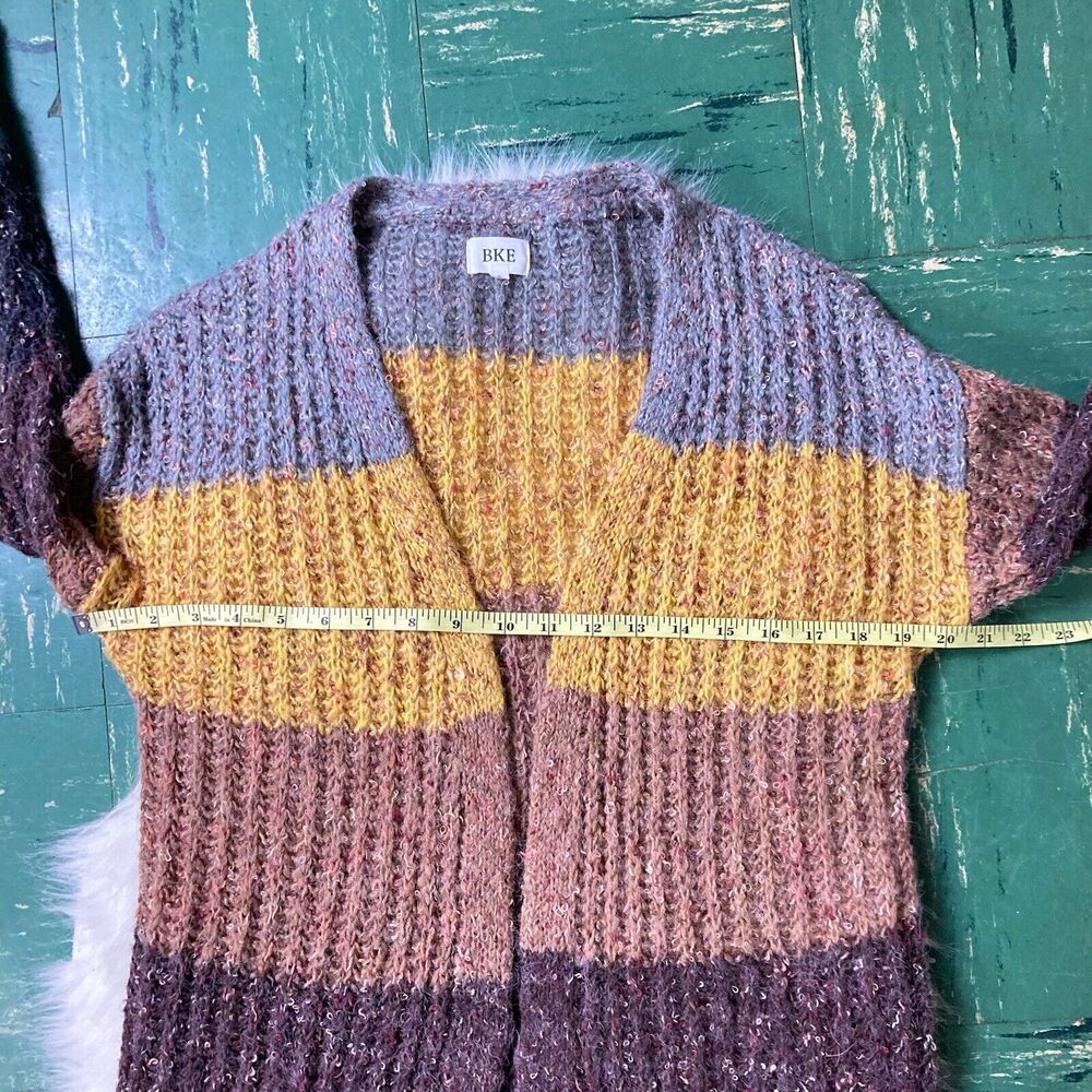 BKE Open Cardigan Sweater Colorblock Small Soft Eyelash Knit Boho Western - Picture 8 of 9